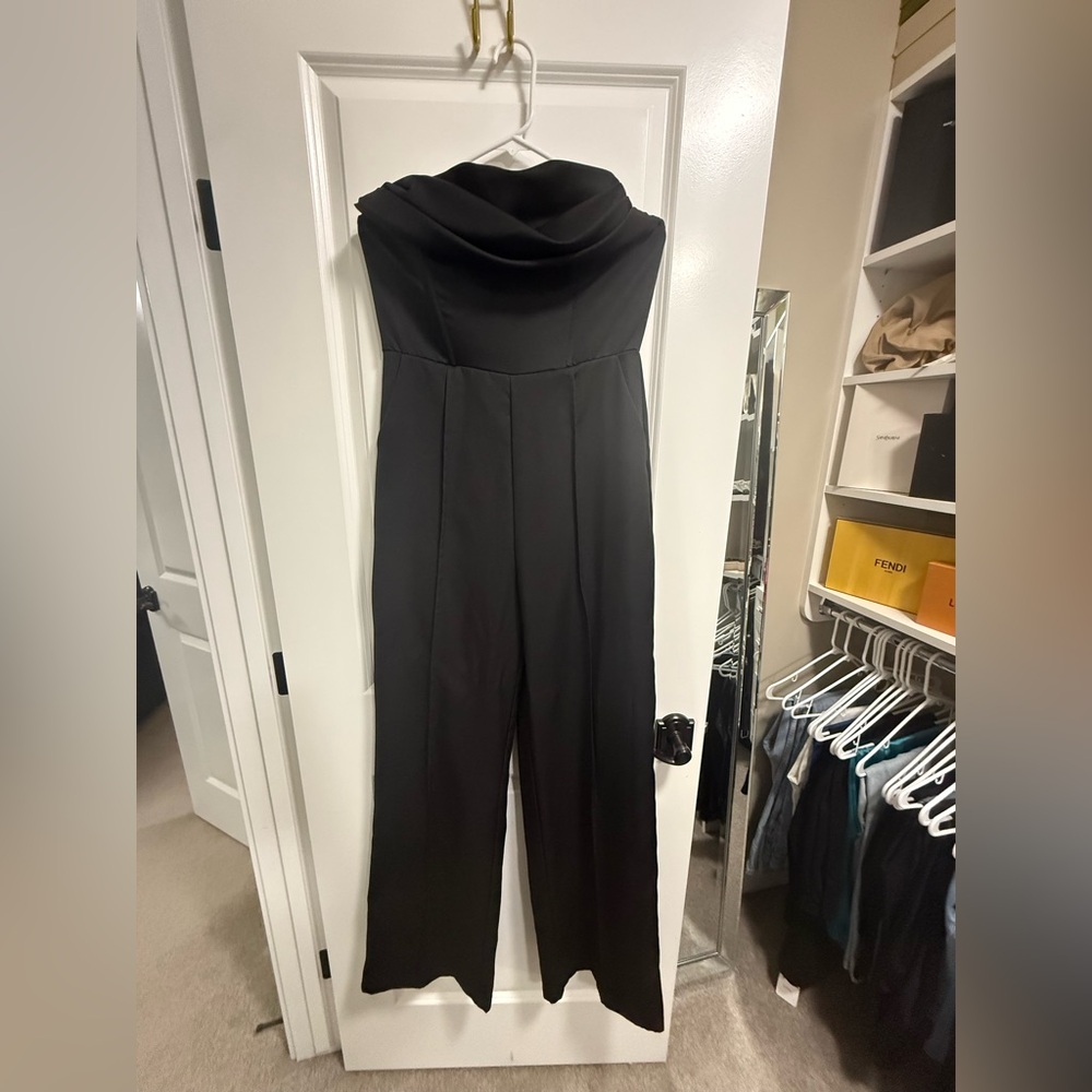 PrettyLittleThing Black Strapless Jumpsuit with Pockets